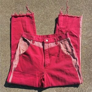 Vintage Red Wranglers with pinstripe accent